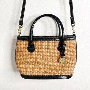 Brahmin Natural Straw Weave Croc Leather Crossbody Bag